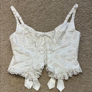 For Love And Lemons White Lace Crop Top